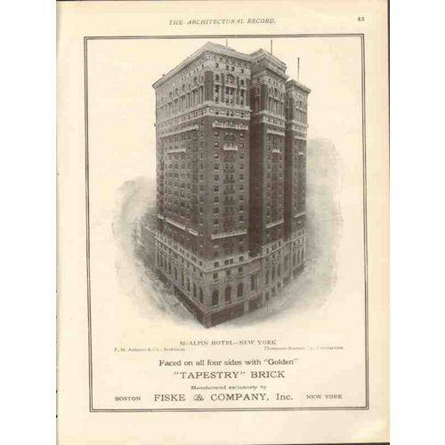 fiske company 1912 golden tapestry brick mcalpin hotel ny vintage ad