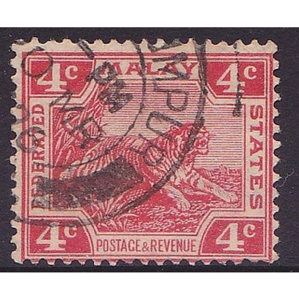 FEDERATED MALAY STATES 1919 4c Leaping Tiger Scarlet Die II SG38 - USED