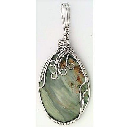 Larsonite Petrified Wood Stainless Wire Wrap Gemstone Pendant 18
