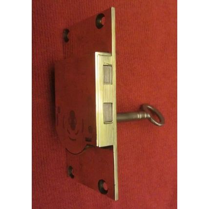 Antique Cabinet Cupboard Lock LEFT HANDED Georgian Brass & Steel 1 working Key