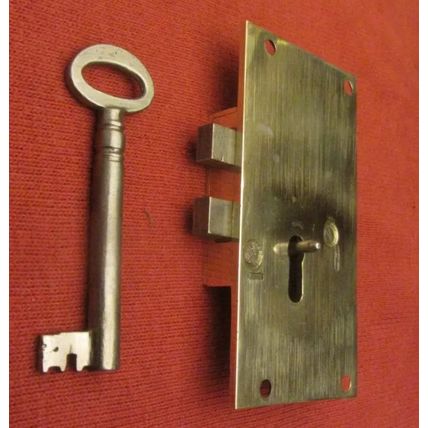 Antique Cabinet Cupboard Lock LEFT HANDED Georgian Brass & Steel 1 working Key