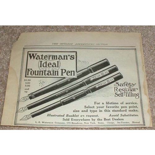 1914 Waterman Ideal Fountain Pen Ad, Safety!