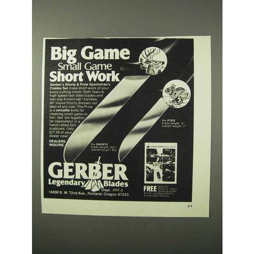 1975 Gerber Shorty and Pixie Knives Ad - Short Work