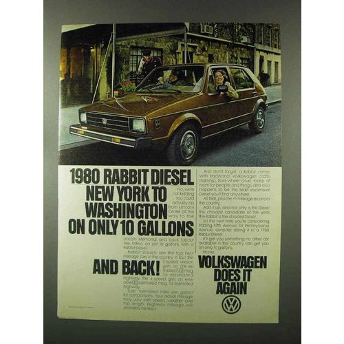 1980 Volkswagen Rabbit Diesel Ad, New York Washington