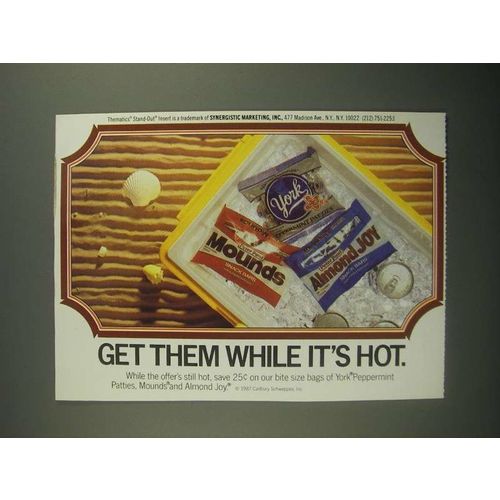 1987 York Peppermint Patties, Mounds and Almond Joy Ad - Get Them While It's Hot