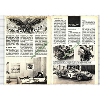 9562) Mercury Division Ford Motor Company Dan Gurney - 1966 Article