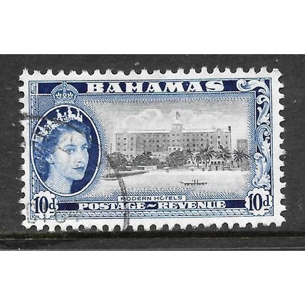 BAHAMAS 1954 10d BLACK & ULTRAMARINE MODERN HOTELS SG 210 FINE USED