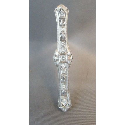 ANTIQUE DIAMOND PLATINUM BROOCH PIN 5.5 grams 11 Diamonds Art Deco Filigree RARE