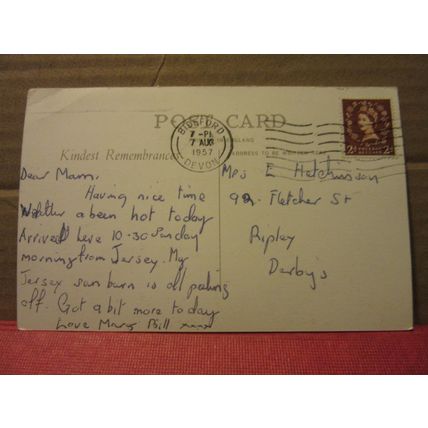 multiview, WESTWARD HO! DEVON no 4. used vintage postcard 1957 pm black cat =