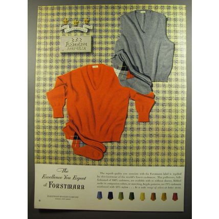 1952 Forstmann Pullover Sweaters Ad - The excellence you expect of Forstmann