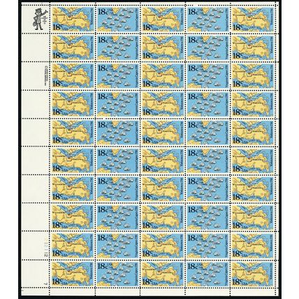 American Bicentennial Sheet of 50 of Fifty 18 Cent Postage Stamps Scott 1937-38