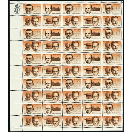 American Inventors Sheet of 50 of Fifty 20 Cent Postage Stamps Scott 2055-58