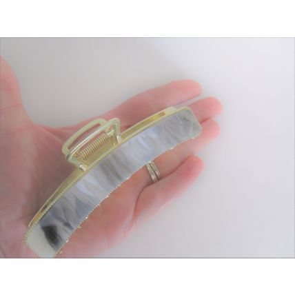Long gold metal and black gray white marbled acrylic hair claw clip