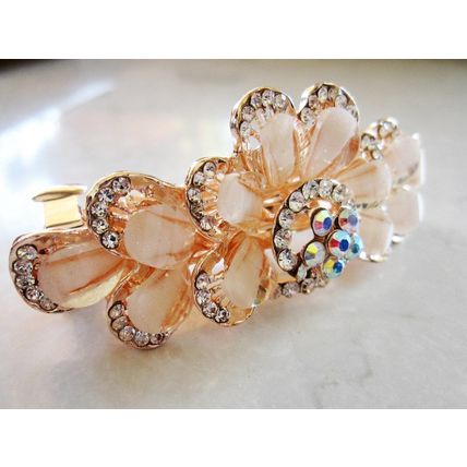 Creme flower shaped crystal hair barrette clip bridal clip bridal barrette