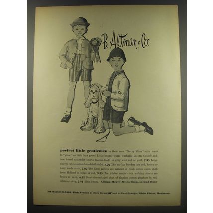 1956 B. Altman & Co. Merry Mites Suits Ad - Perfect Little Gentlemen