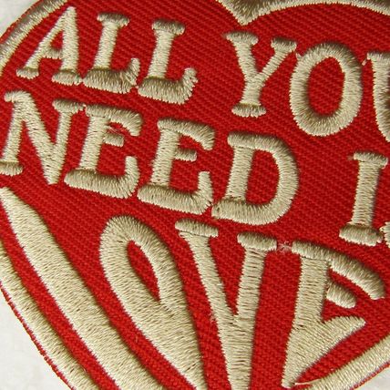 Iron On Badge Patch Sew Embroidered Heart 7cm x 6.5cm All you need is love P642