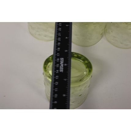 Set of 13 oval, green bubbled glass drinking glasses, 12 fluid oz capacity