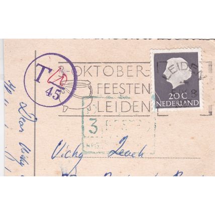 Leiden Tax to pay postmark Netherlands 1967 Queen Juliana 20c on piece VGC
