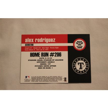 Alex Rodriguez 2007 Topps ROAD TO 500 ARHR296 Home Run #296