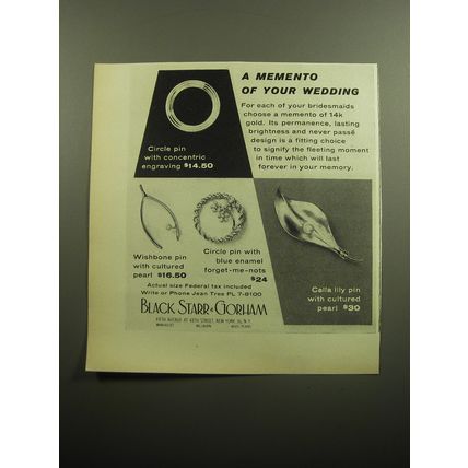 1958 Black Starr & Gorham Jewelry Ad - A memento of your wedding