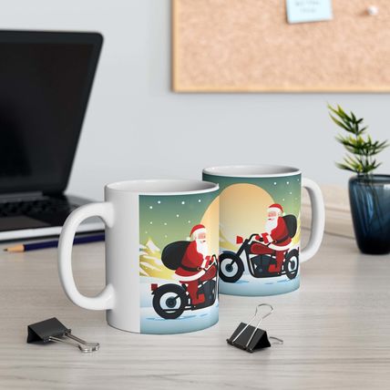 Moonlight Motorcycling Santa 11 oz Ceramic Mug Package Delivery Wrap-a-round #3