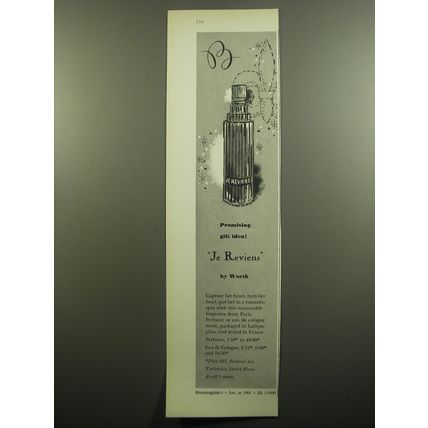 1960 Bloomingdale's Worth Je Reviens Perfume Ad - Promising gift idea