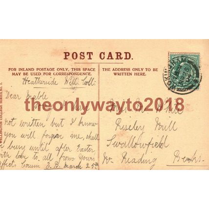 Wellington College, Crowthorne, Berks, England, Postcard 1904
