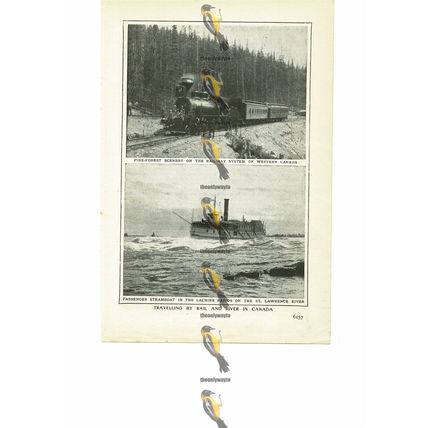 Rail & River Travel (2 Scenes), Canada, Book Illustration (Print), 1909