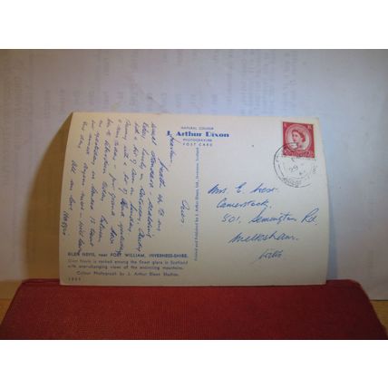 GLEN NEVIS,, SCOTLAND used vintage postcard J.Arthur Dixon 1963? pm =
