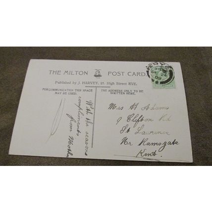 1909 fr Milton Postcard - Christmas Greetings / Sandgate scene Rye, Kent