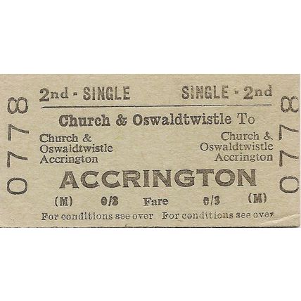 B.R.B. Edmondson Ticket - Church & Oswaldtwistle to Accrington