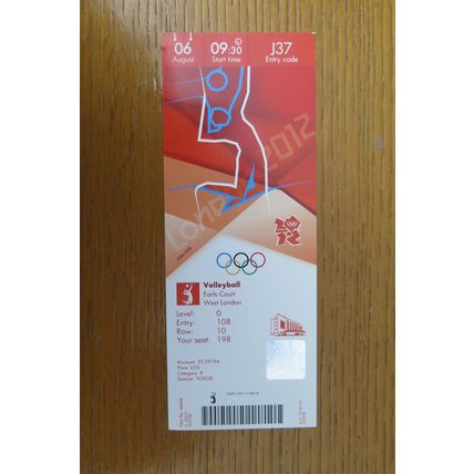 2012 LONDON OLYMPICS ORIGINAL £55 TICKET FOR VOLLEYBALL + SPECTATOR GUIDE