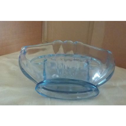 Art Deco Blue Oval Glass Vase with Frog (21cm long x 9cm wide x 9cm tall)