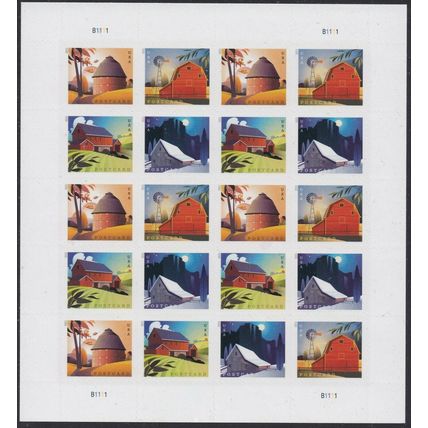 Barns Full Sealed Pad of Postcard Stamps 100 Sheets (2000 Stamps) Scott 5546-9