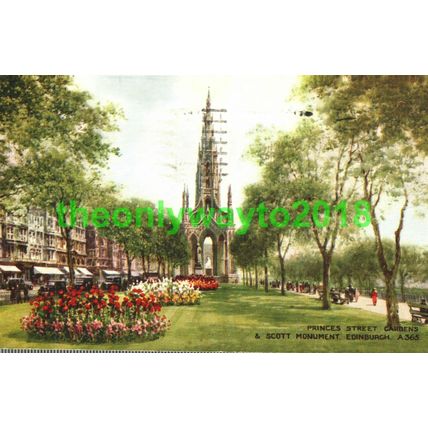 Princes Street Gardens & Scott, Edinburgh, Valentines Art Colour Postcard, 1936