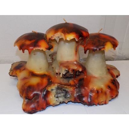 Vintage 1970's Wax Candle Sculpture Mushroom Wax Novelty Art Wood Base