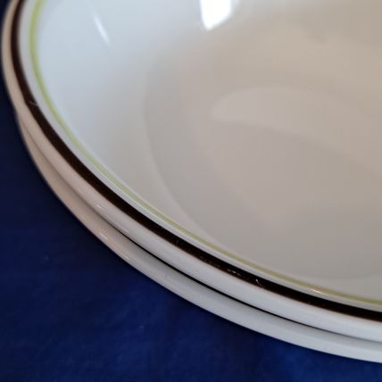 Lot 2 Corelle SQUARED Pattern 6" CEREAL BOWLS Soup Brown Green Stripes