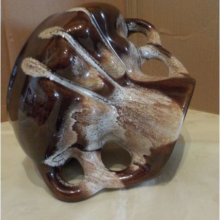 Vintage Kad Yad Brown & White Drip Glaze Double Handled Pot From Israel
