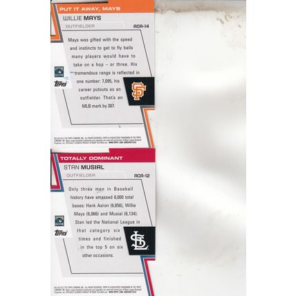 WILLIE MAYS & STAN MUSIAL AUTO 2012 GIANTS & CARDINALS HOF WORLD CHAMPION PLAYER