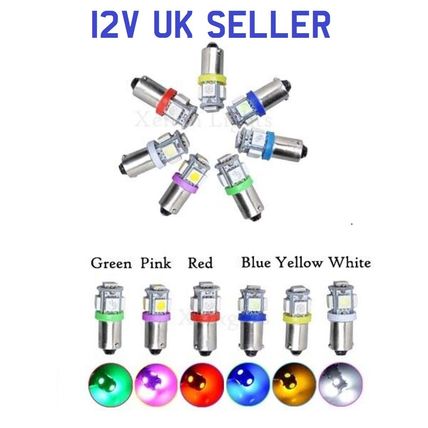 2 x 12V LED Side Light 249 BA9S T4W 5 SMD Bayonet Bright Bulbs 