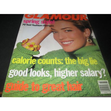 GLAMOUR MAGAZINE MARCH 1991 Good Looks Higer Salary? / Calorie Counts / Hair