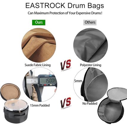EASTROCK 12" X8" Tom Drum Bag, Tom Drum Cases 15 Mm Thick Padding for Your Drum