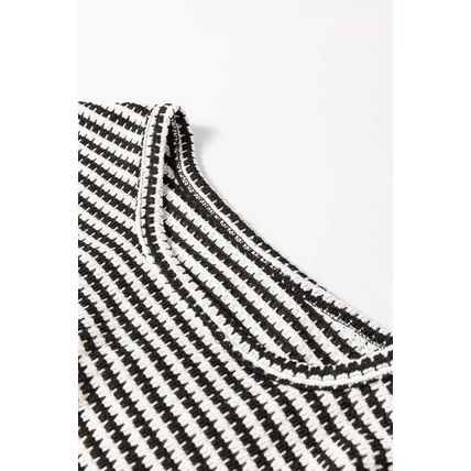 Black Stripe Round Neck Drop Shoulder Long Sleeve Top