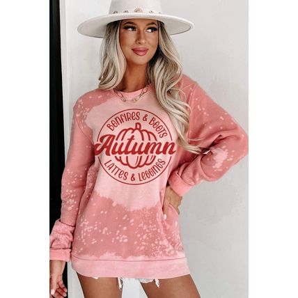 Pink Tie Dye Autumn Pumpkin Graphic Drop Shoulder Sweatshirt