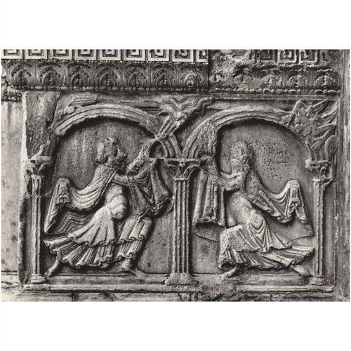 B&W Photo Postcard - Cain & Abel Abbey Church Carcassone, France Violet 311