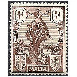 Malta 1922 SG123 1/4d Brown Mounted Mint. .