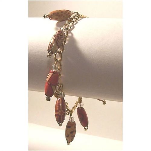 Bracelet #wbc wooden beads on 24K gold plated chain 7.5 inch costume jewelry