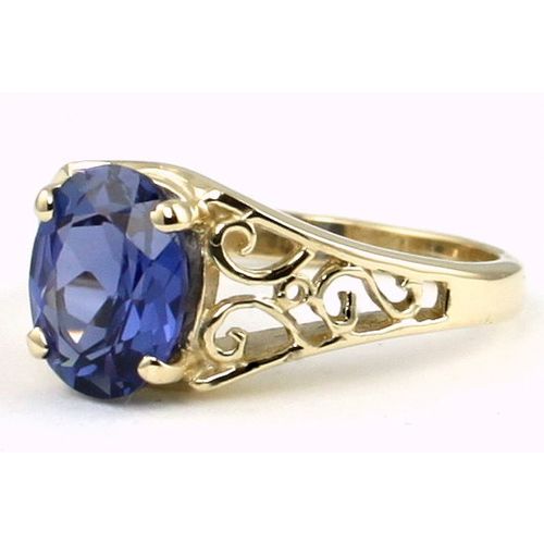 Created Blue Sapphire, 10KY Gold Ring, R005