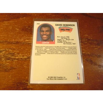 1989 Hoops, 2-Cards, RC/HOF, DAVID ROBINSON, Spurs, #310