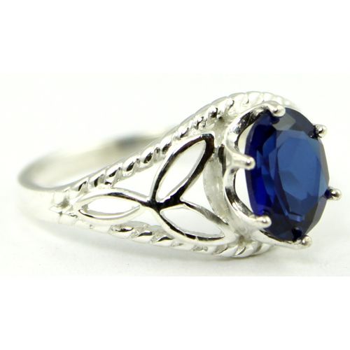 Created Blue Sapphire, 925 Sterling Silver Ring, SR137